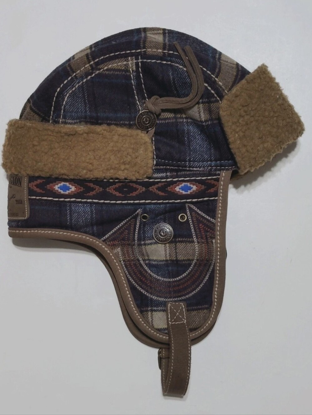 True Religion Unisex Plaid Embroidered Flap Trapper Hat Size S/M